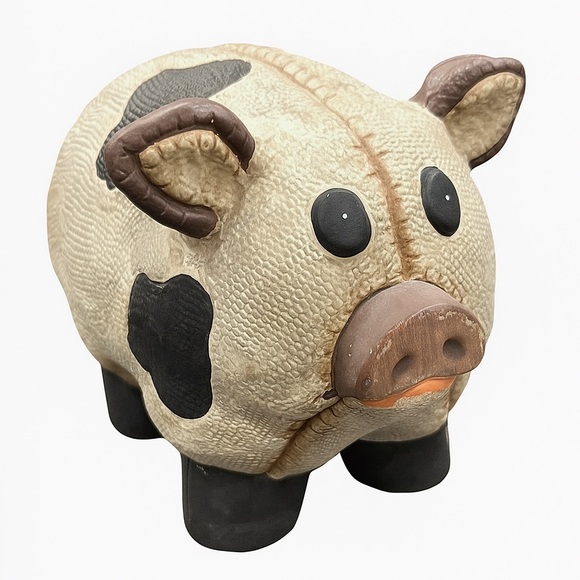 Other - Stitched Burlap Effect Ceramic Pig Statue